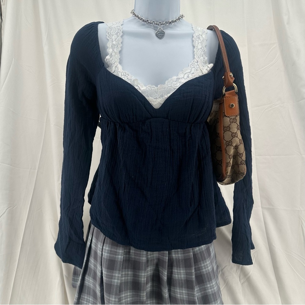 Babydoll Princess Polly Long Sleeve Navy Top